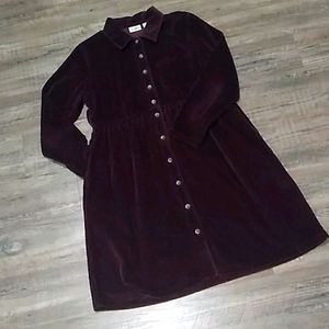 Vtg L.L. Bean corduroy plum long coat mini dress